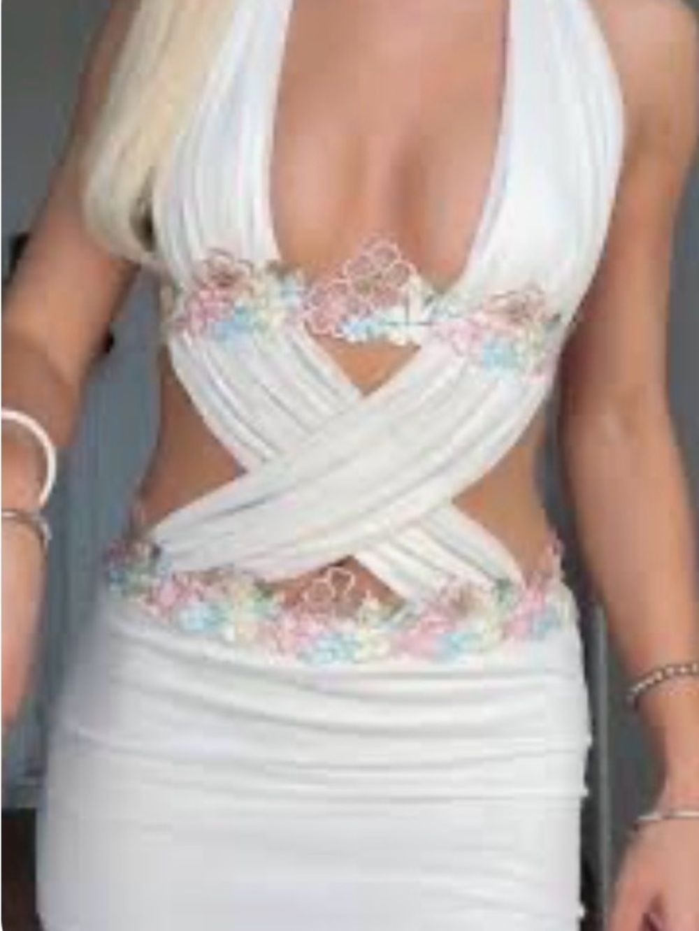 Current Mood Cream Mini eith floral appliqué cutouts small